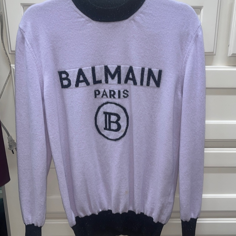 Balmain Wool Women’s Crewneck Sweater Jumper - Light Purple Lavender and Black - Picture 2 of 5